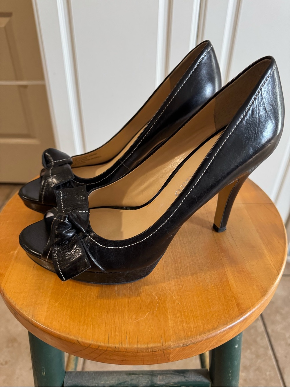 Franco Sarto Women’s Black Peep-Toe Bow Stiletto Heels